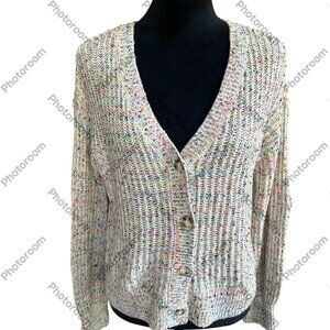 Maurices Medium Ecru Multicolor Flecked Long Sleeve Button Cardigan